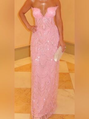 CUSTOM MADE IN ALBANIA Pink Beaded Evening Dress